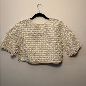Tibi Cream Textured Crop Top